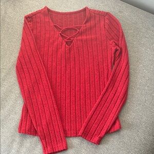 SHEIN Red Ribbed Knit Top